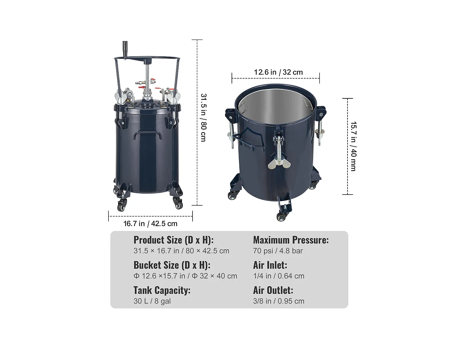 Spray Paint Pot, Serbatoio di Alimentazione a Pressione SucceBuy 30L/8Gal, Regolatore