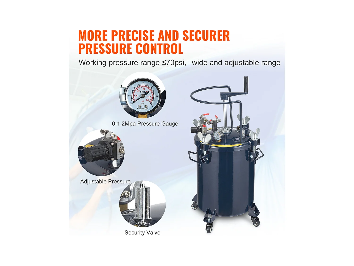 Spray Paint Pot, Serbatoio di Alimentazione a Pressione SucceBuy 30L/8Gal, Regolatore