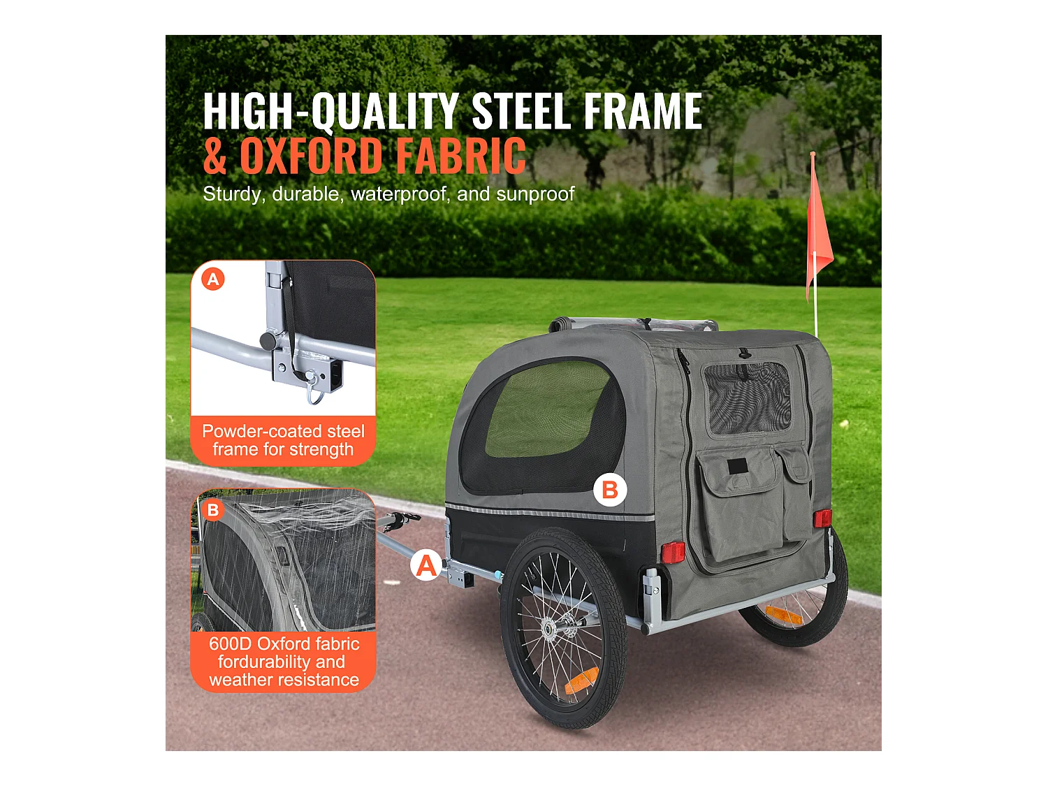 Remorque 2in1 de Vélo, SucceBuy Remorque pour Vélo pour Animaux de Compagnie, Porte-vélo pour Chien et Chat, Charge de 40 KG, Acier Résistant à L'eau