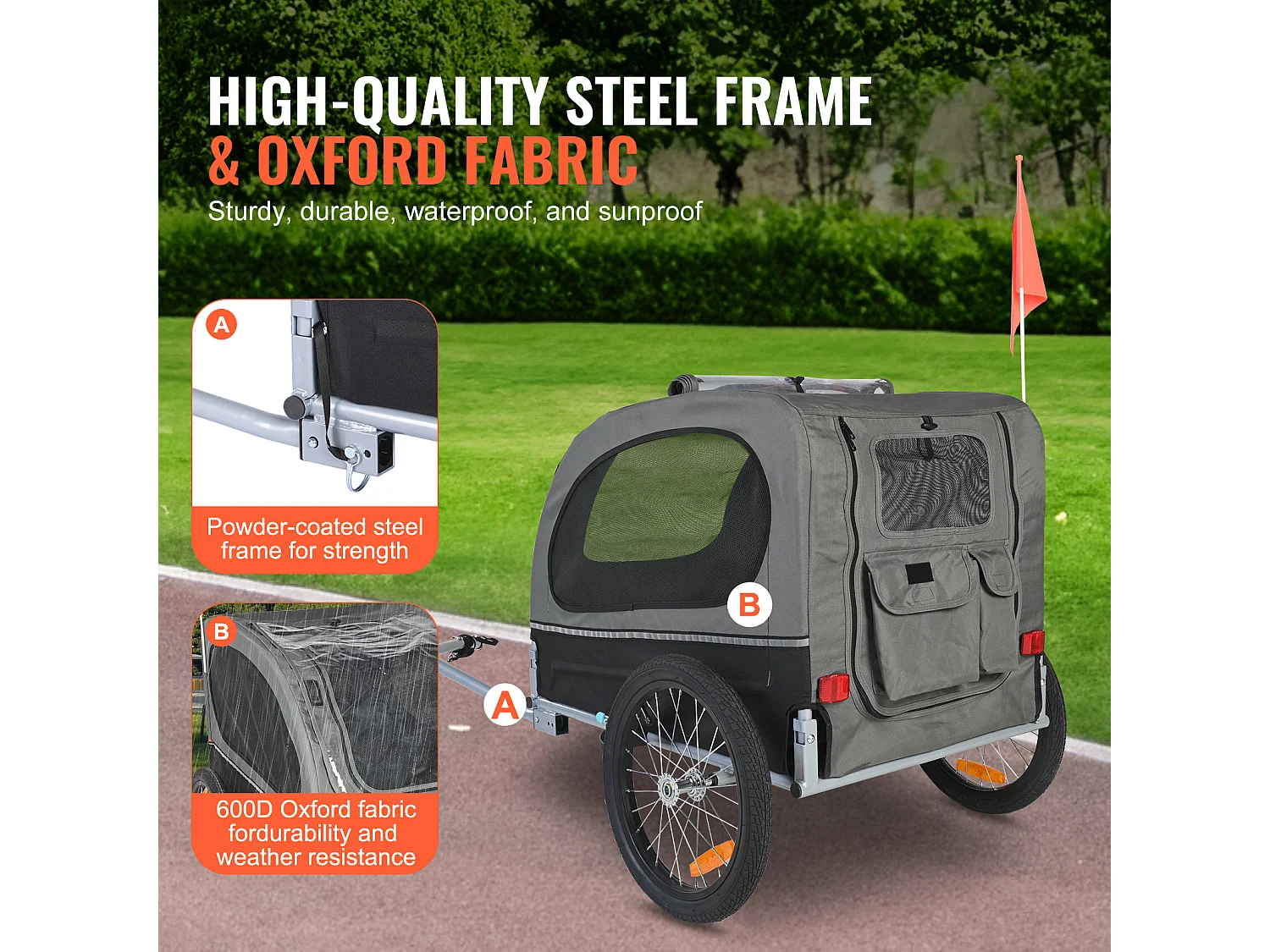 Remorque 2 in 1 de Vélo pour Animaux  de Compagnie Succebuy, Porte-vélo pour Chien et Chat, Charge de 40 KG, Acier Résistant à L'eau