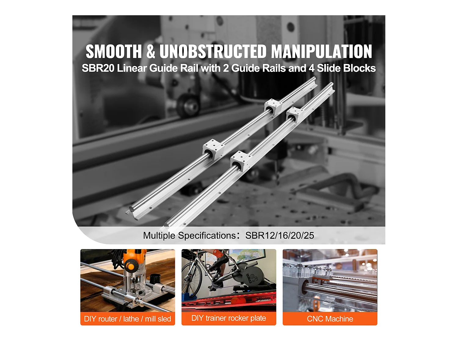 Riel de Guiado Lineal SucceBuy, 2 Piezas SBR20 120 cm, Riel Deslizante 4 Piezas SBR20UU