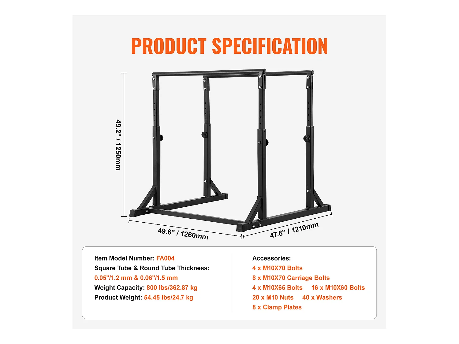 Prześcienna Dips SucceBuy Dip Bar, pojemność 363KG, Regulowana Wysokość, Stacja Treningu Mięśniowego