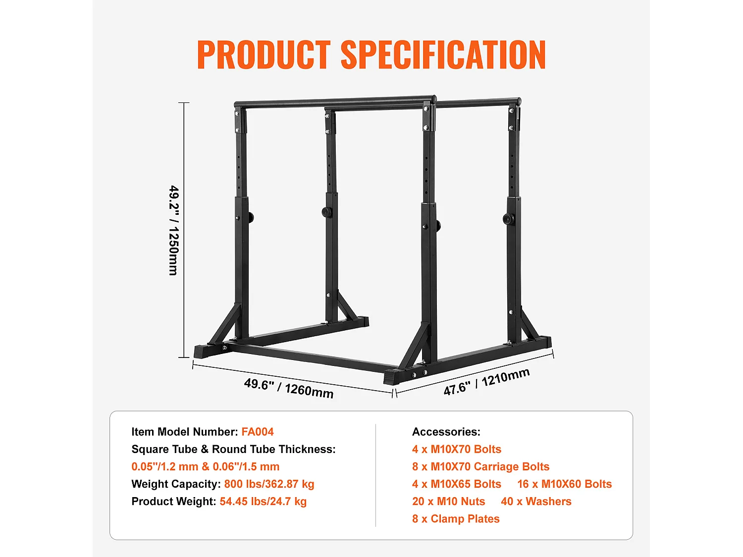 Barre Dips SucceBuy Dip Bar, Capacité de 363KG, Hauteur Réglable, Station D'Entraînement Musculaire
