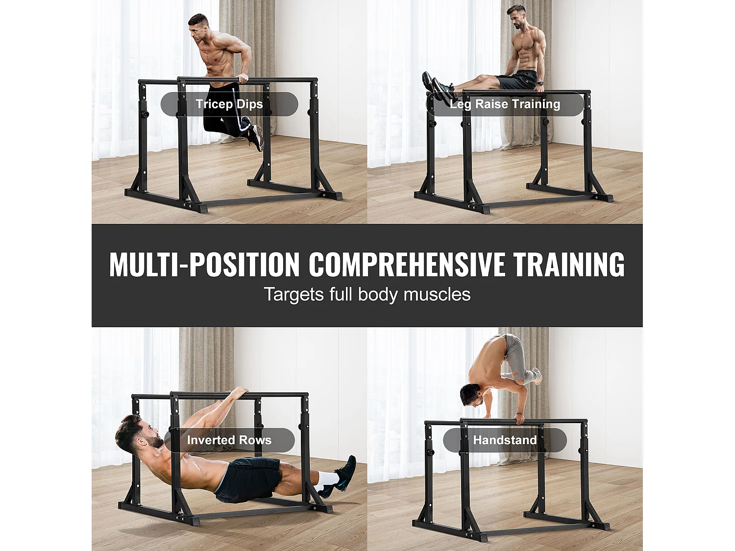 Barre Dips SucceBuy Dip Bar, Capacité de 363KG, Hauteur Réglable, Station D'Entraînement Musculaire