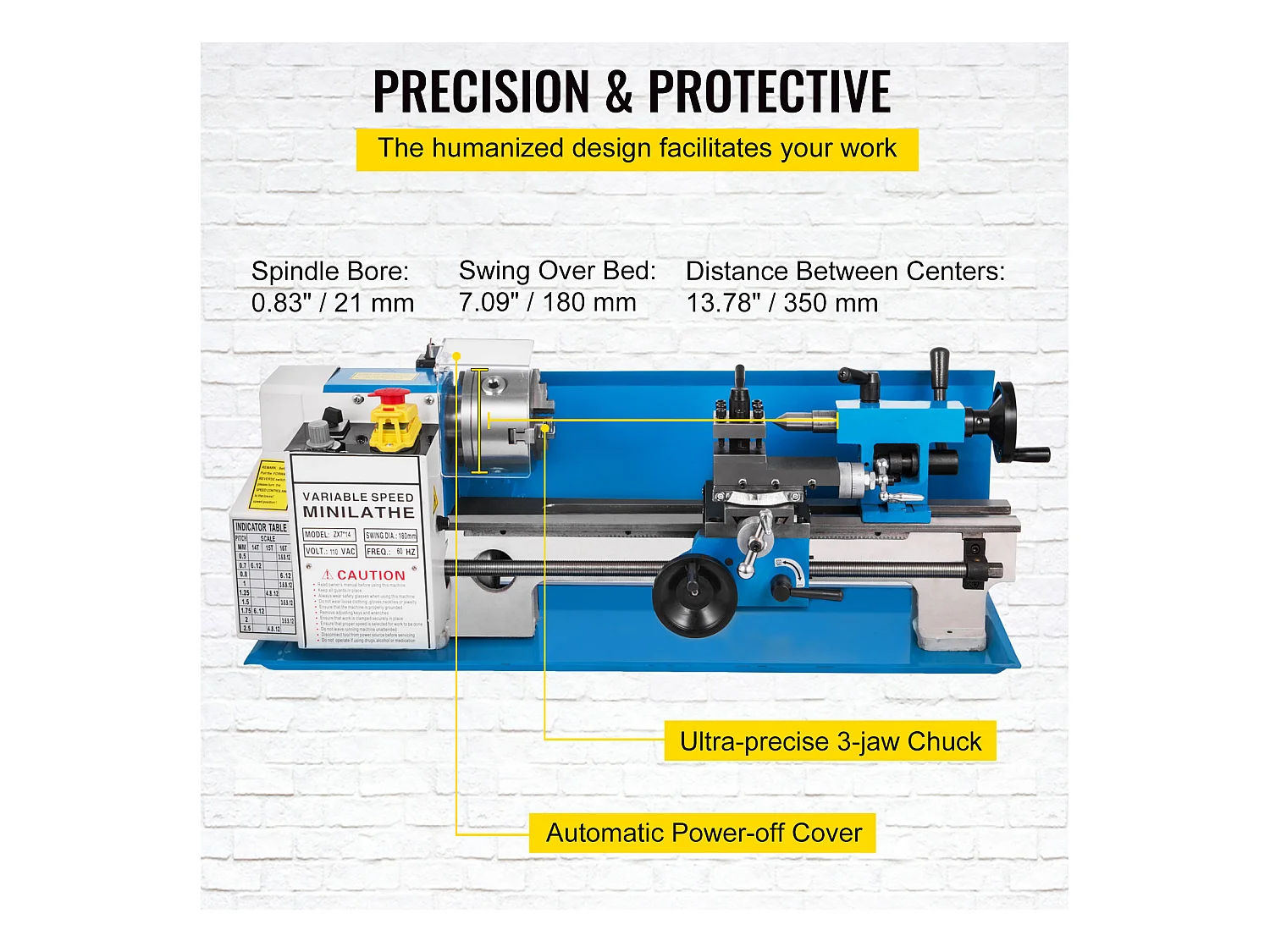 Torno para Metal, SucceBuy Mini Torno de Sobremesa de 18 x 35,5 CM, Fresadora de Velocidad Variable