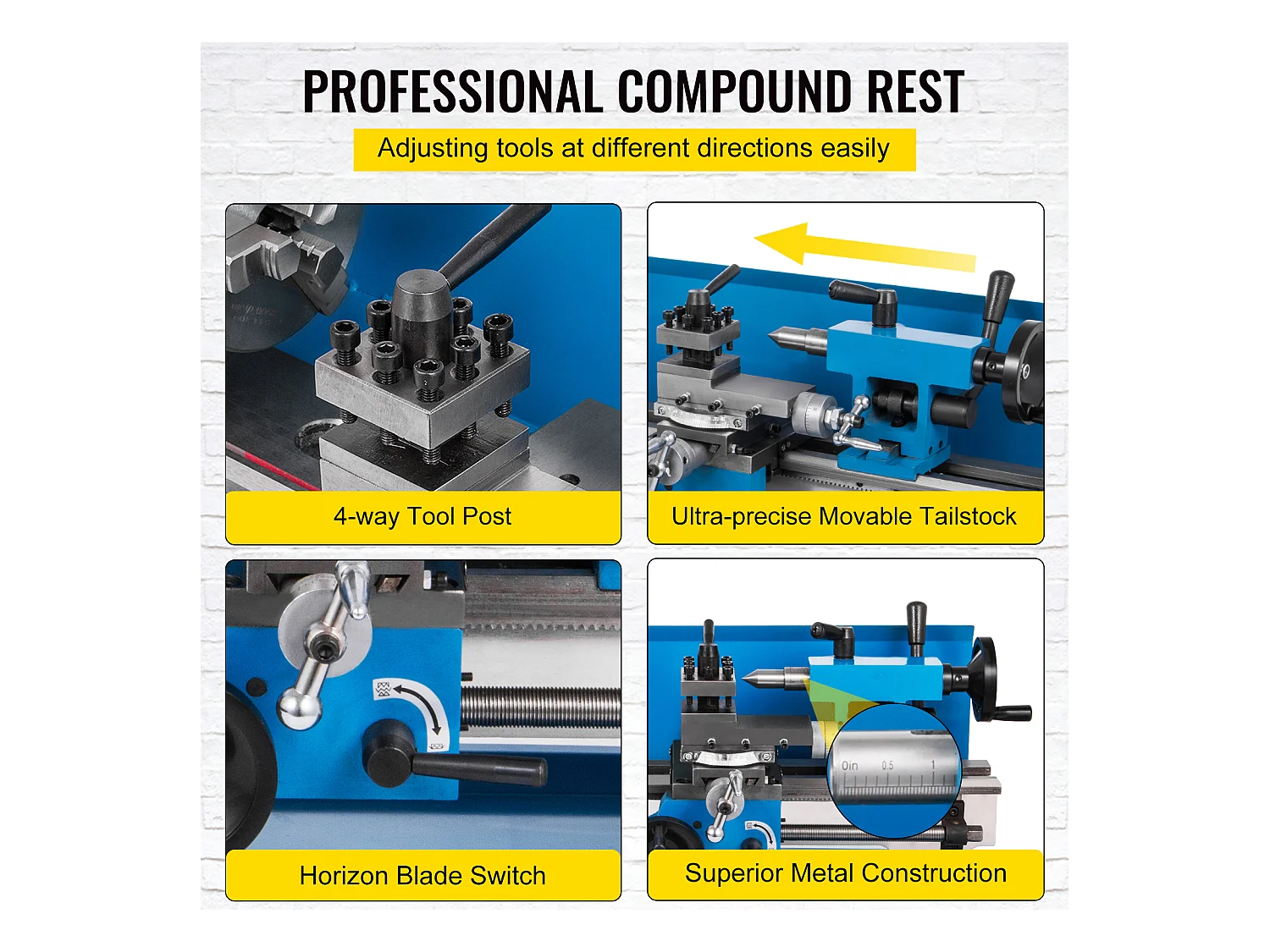 Torno para Metal, SucceBuy Mini Torno de Sobremesa de 18 x 35,5 CM, Fresadora de Velocidad Variable