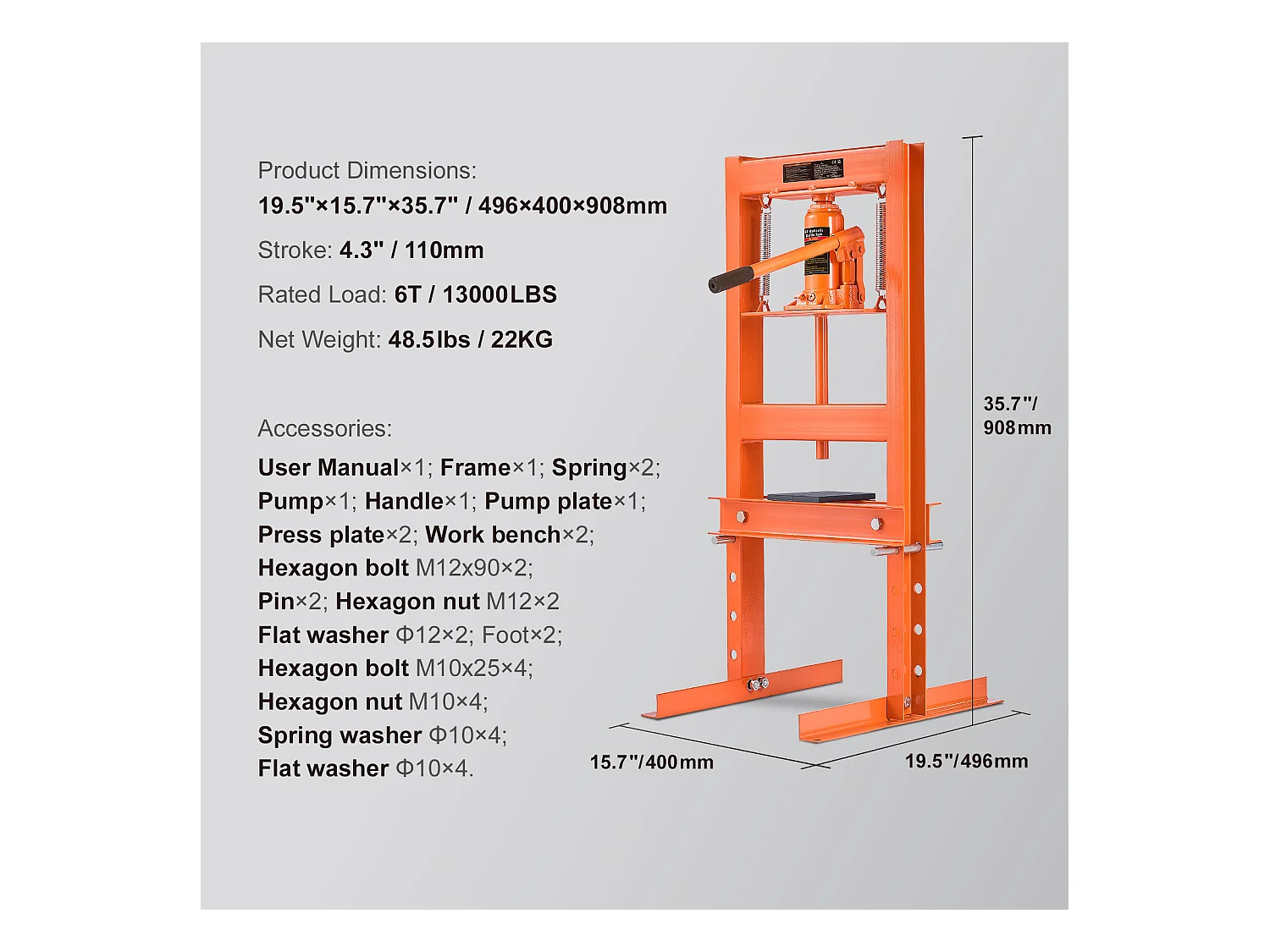 Hydrauliczna Pressa Warsztatowa SucceBuy 6 Ton, Support Pressa Stolikowego z Ramem H