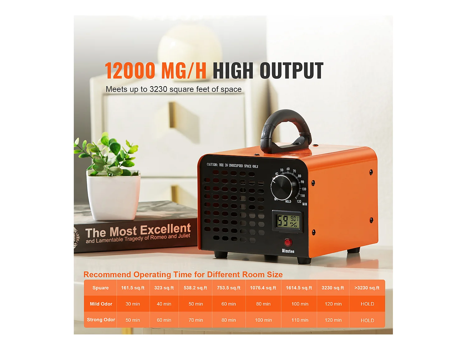 Générateur d'Ozone SucceBuy 12000 mg/h, Éliminateur d'Odeurs avec Minuterie de 0 à 120 Minutes