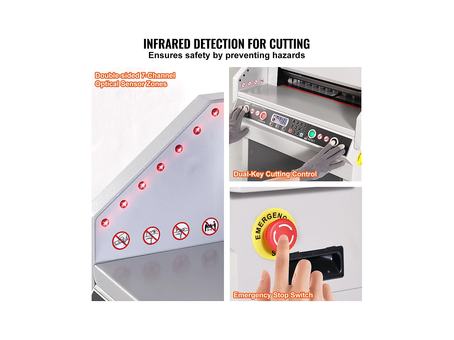 Solidny Elektryczny Nożnik do Papieru SucceBuy 450 mm, z Inteligentnym Panelu LCD, Pozycjonowaniem Świateł Podczerwieni, do Etykiet