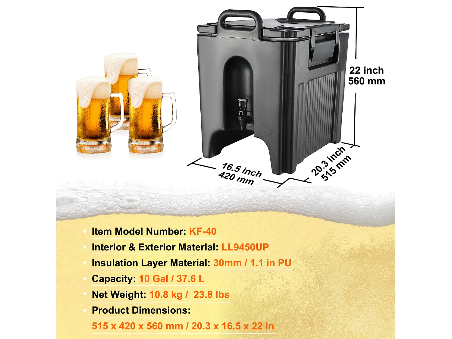 Distributeur de Boissons, SucceBuy Distributeur de Boissons Isotherme de 38 L de Qualité Alimentaire