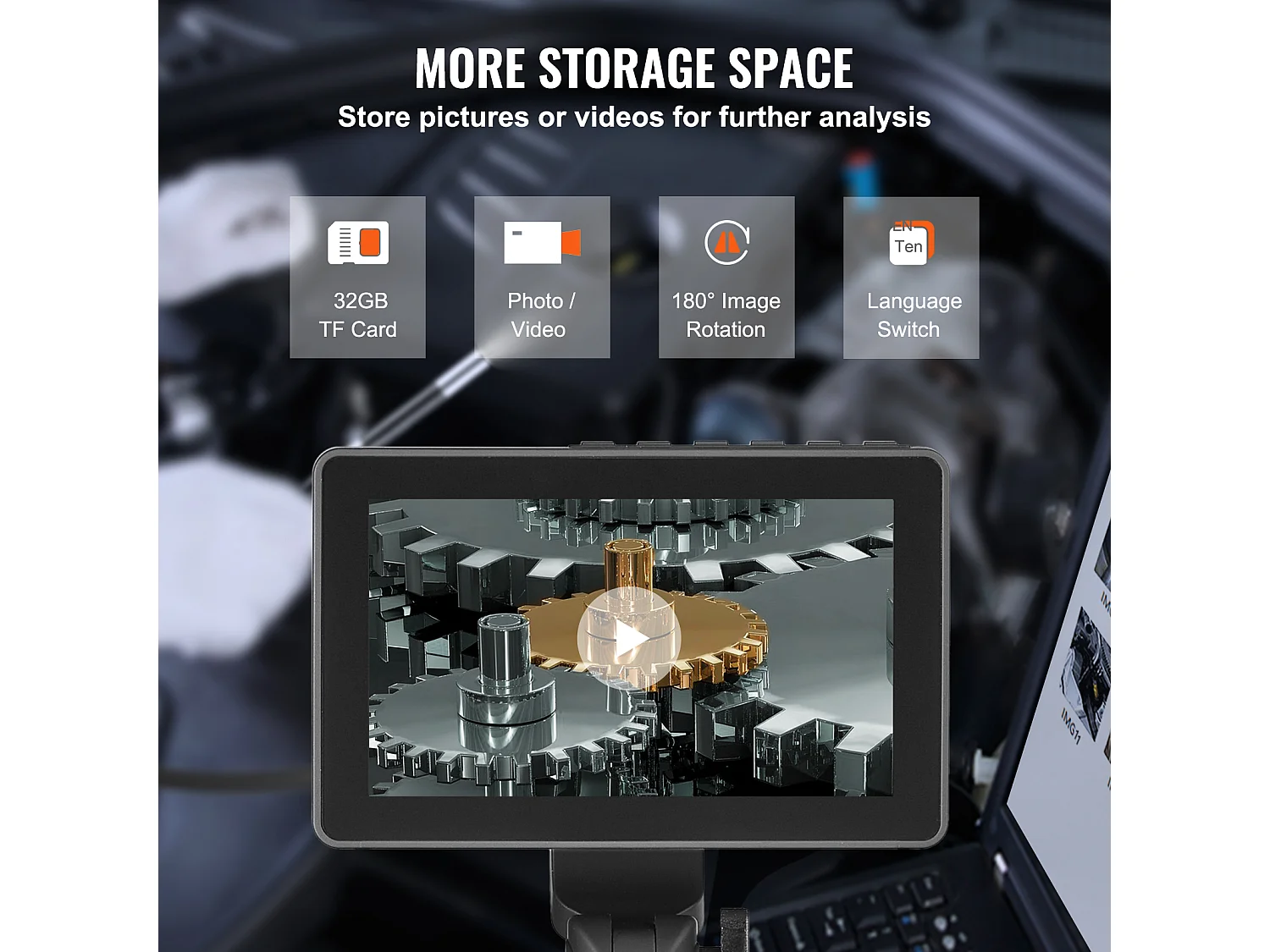 Zweiwege-Endoskop-Endoskop SucceBuy 180° 12.7cm IPS 8-Facher Zoom 6,4 mm Linse