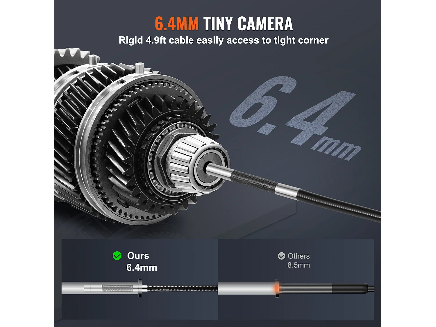 Zweiwege-Endoskop-Endoskop SucceBuy 180° 12.7cm IPS 8-Facher Zoom 6,4 mm Linse