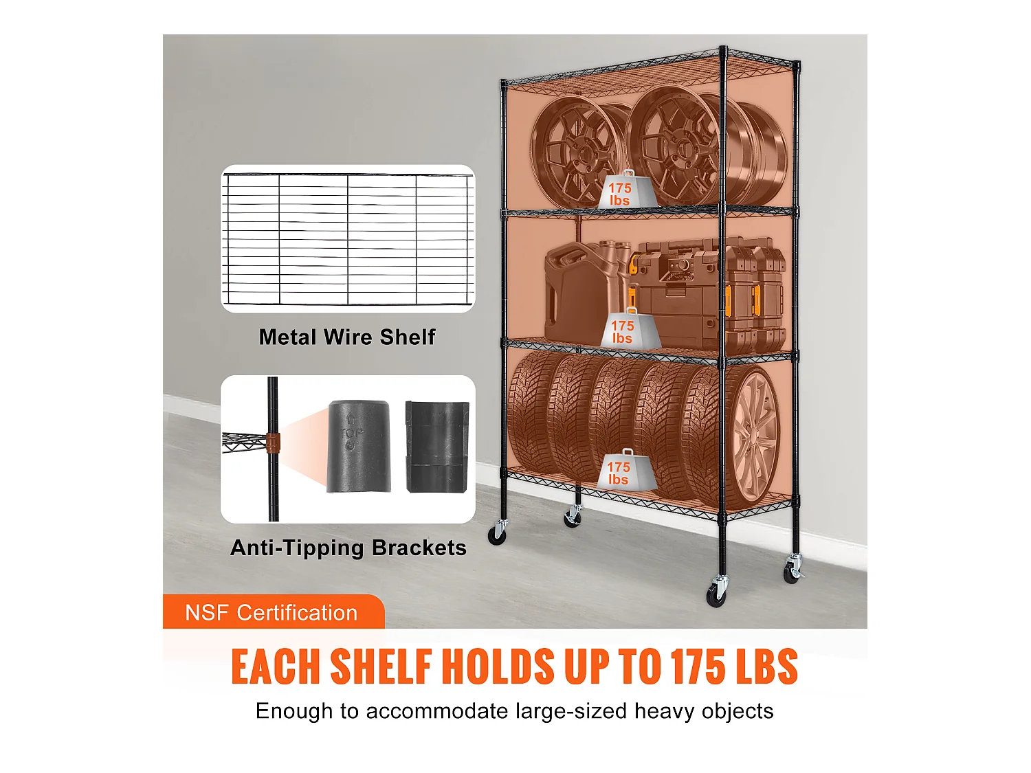 Étagère SucceBuy Étagère de Rangement pour Garage, Support de Rangement à 4 Niveaux Réglable, Charge de 318KG