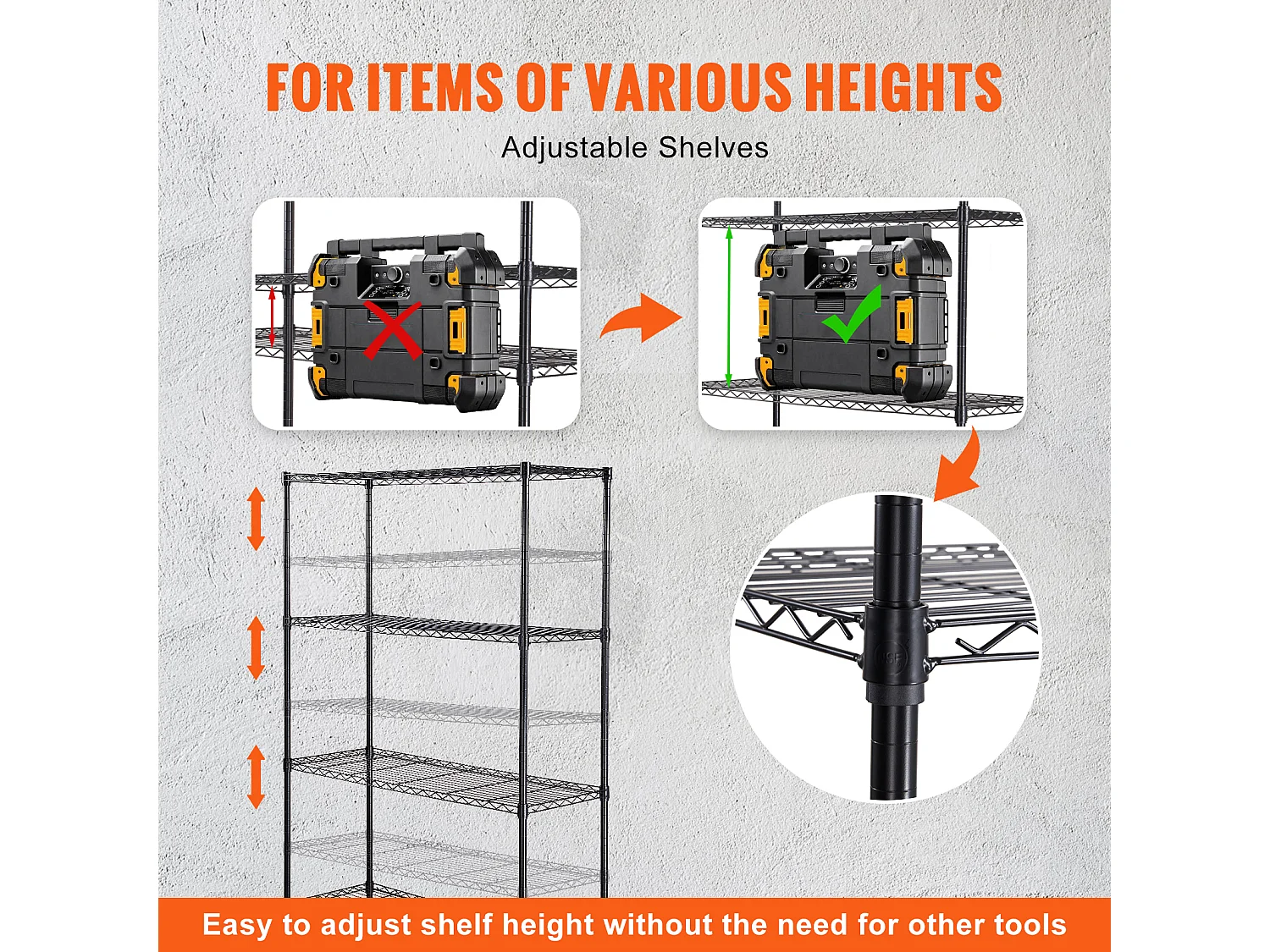 Étagère SucceBuy Étagère de Rangement pour Garage, Support de Rangement à 4 Niveaux Réglable, Charge de 318KG