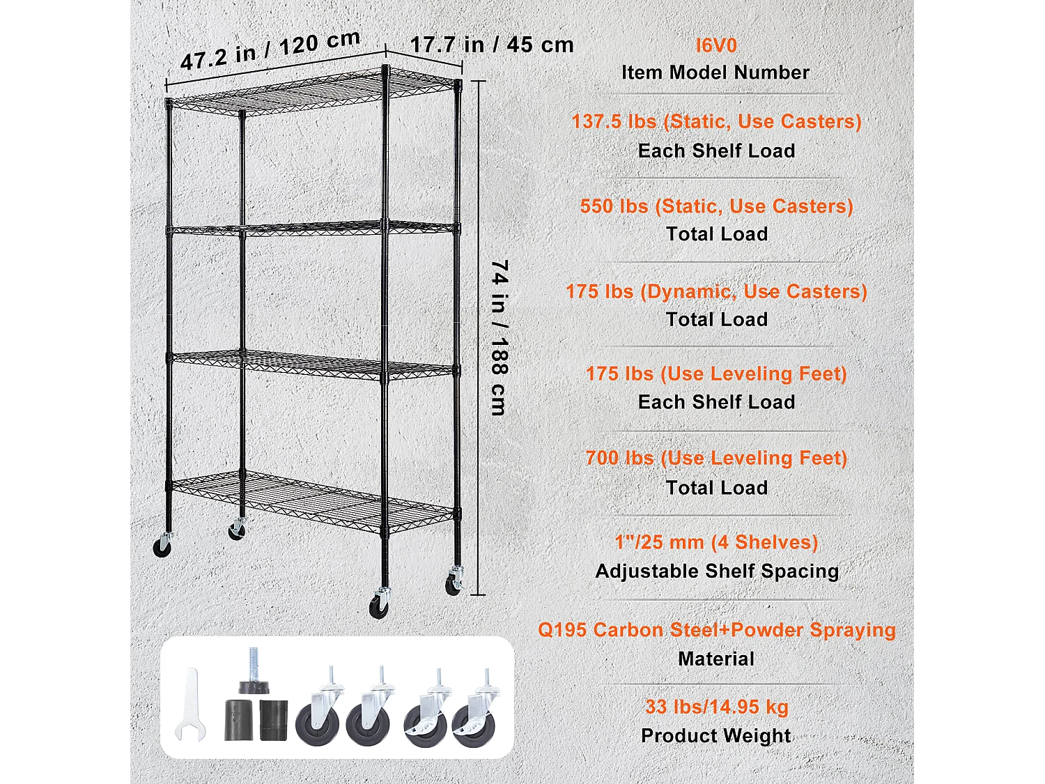 Étagère SucceBuy Étagère de Rangement pour Garage, Support de Rangement à 4 Niveaux Réglable, Charge de 318KG