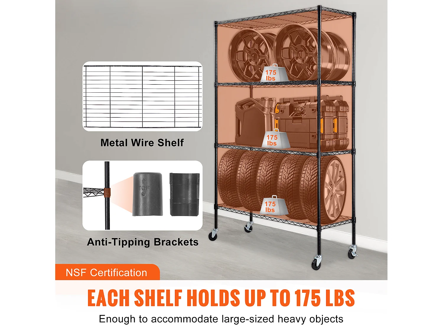 Étagère SucceBuy Étagère de Rangement pour Garage, Support de Rangement à 4 Niveaux Réglable, Charge de 318KG