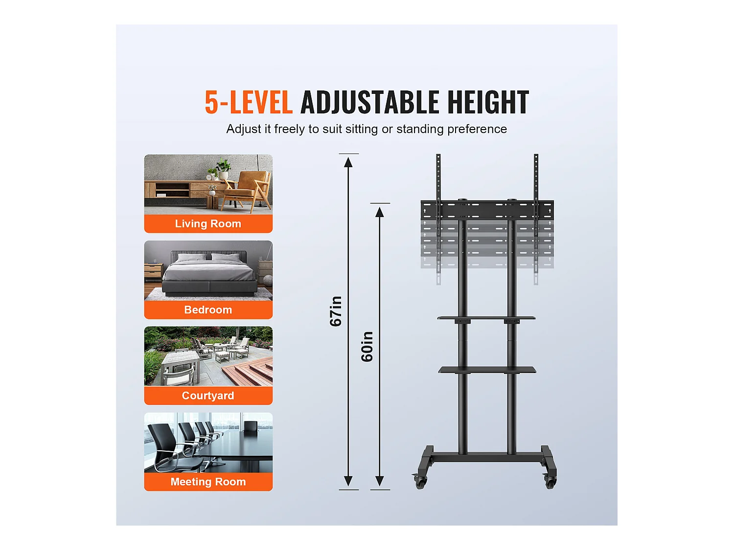 Support TV SucceBuy Support TV Mobile pour Téléviseurs de 81 à 178 CM, Support Roulant avec Roulettes et Plateau