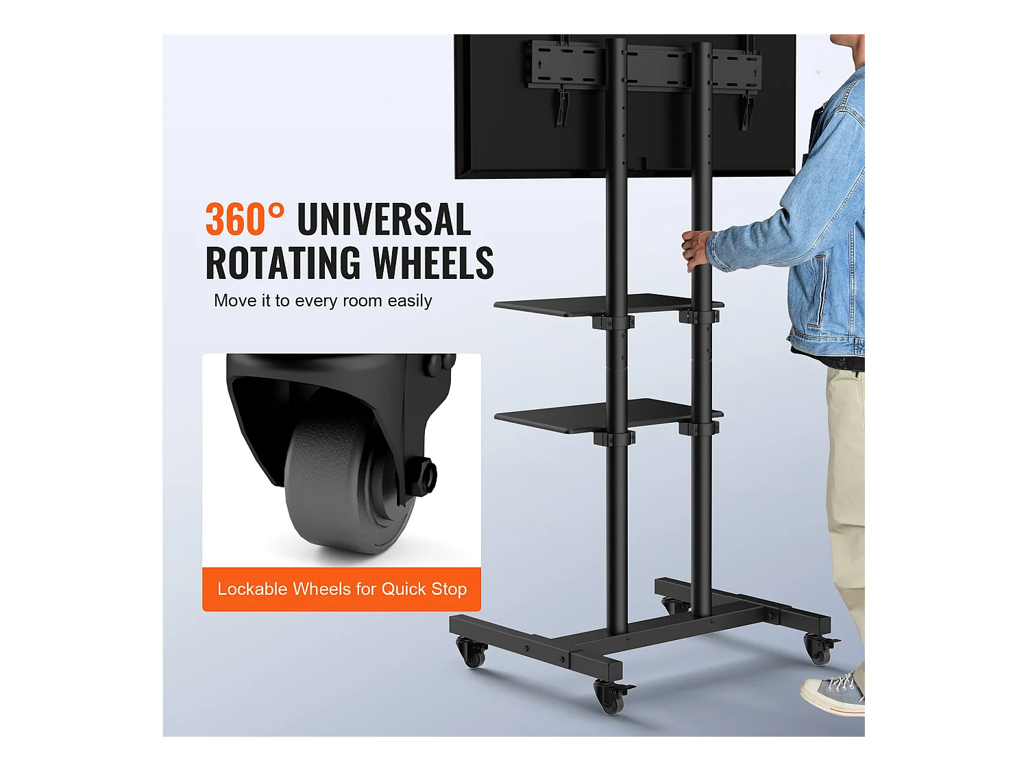 Support TV SucceBuy Support TV Mobile pour Téléviseurs de 81 à 178 CM, Support Roulant avec Roulettes et Plateau