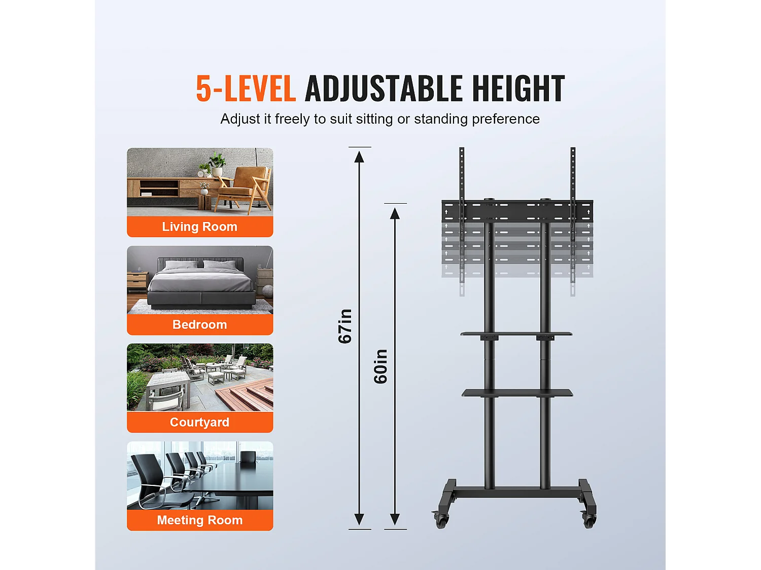 Support TV SucceBuy Support TV Mobile pour Téléviseurs de 81 à 178 CM, Support Roulant avec Roulettes et Plateau