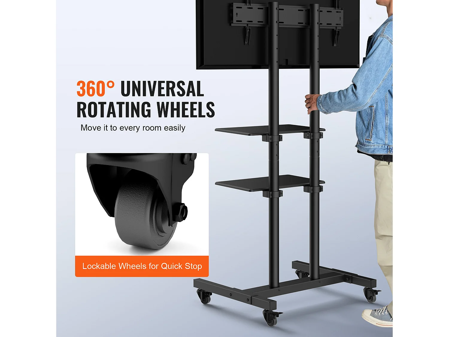 Support TV SucceBuy Support TV Mobile pour Téléviseurs de 81 à 178 CM, Support Roulant avec Roulettes et Plateau