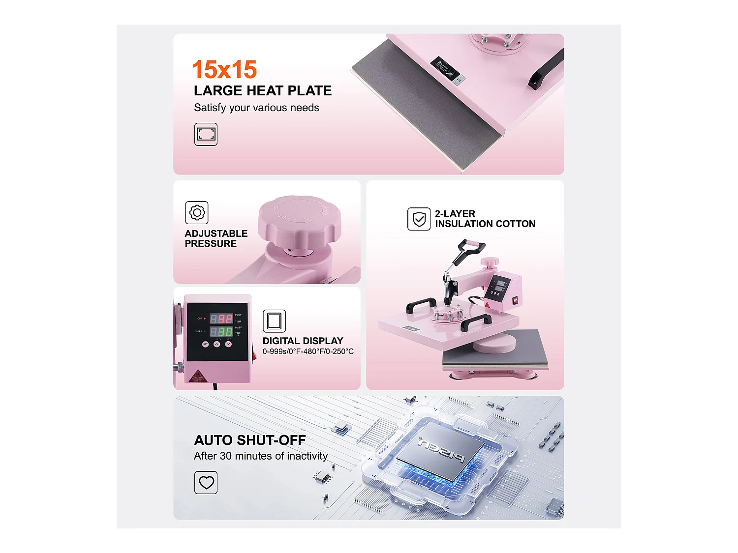 Presse à Chaud 5 en 1 SucceBuy avec Presse à Culbuteur de 850,5 g pour T-Shirts 38,1 x 38,1 cm