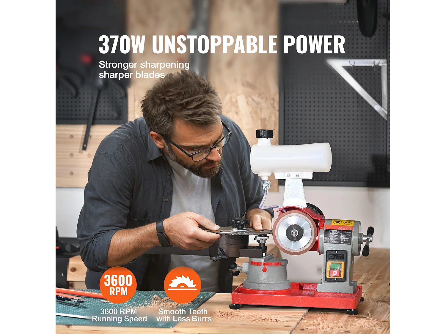 Affûteuse de Lame de Scie Circulaire SucceBuy 370 W 3 600 tr/min, Roue de 12.7 cm avec Réservoir