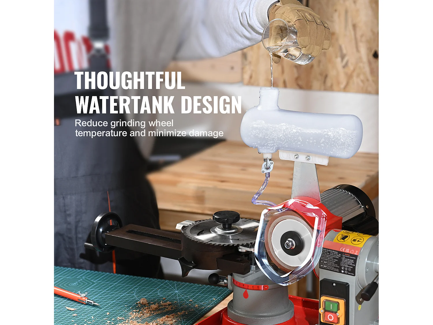 Affûteuse de Lame de Scie Circulaire SucceBuy 370 W 3 600 tr/min, Roue de 12.7 cm avec Réservoir