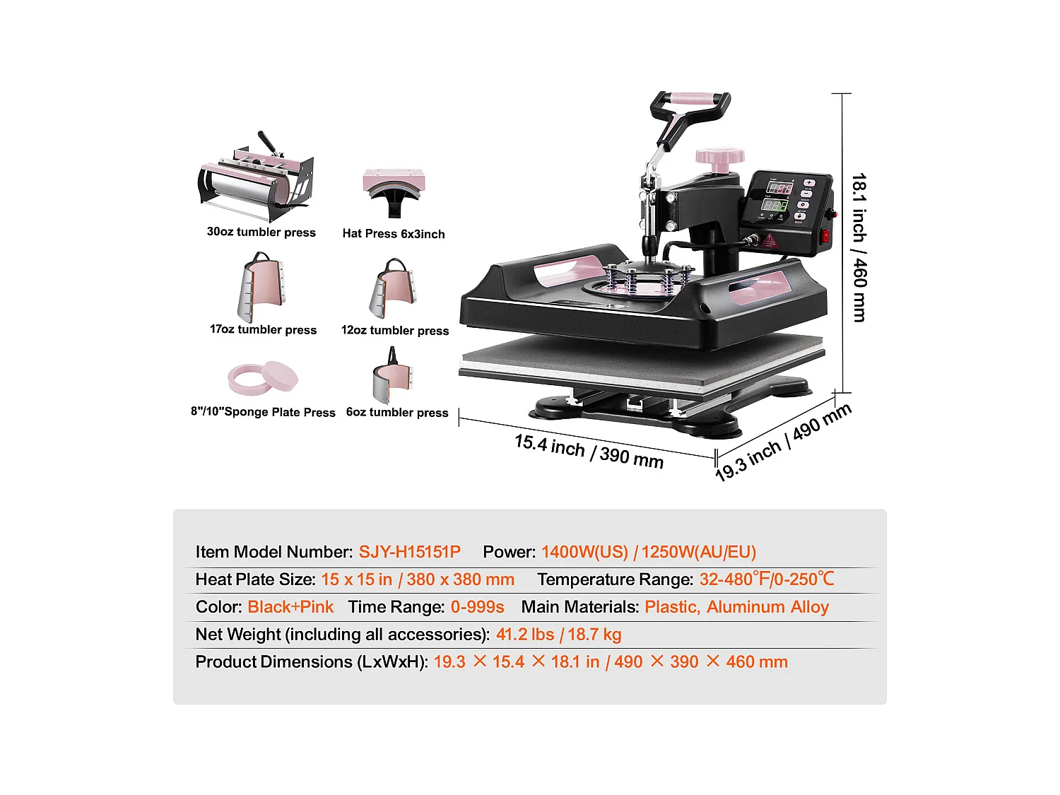 Hittepers 8-in-1 SucceBuy met Draaibare Persplaat voor T-shirts 38,1 x 38,1 cm Zwart