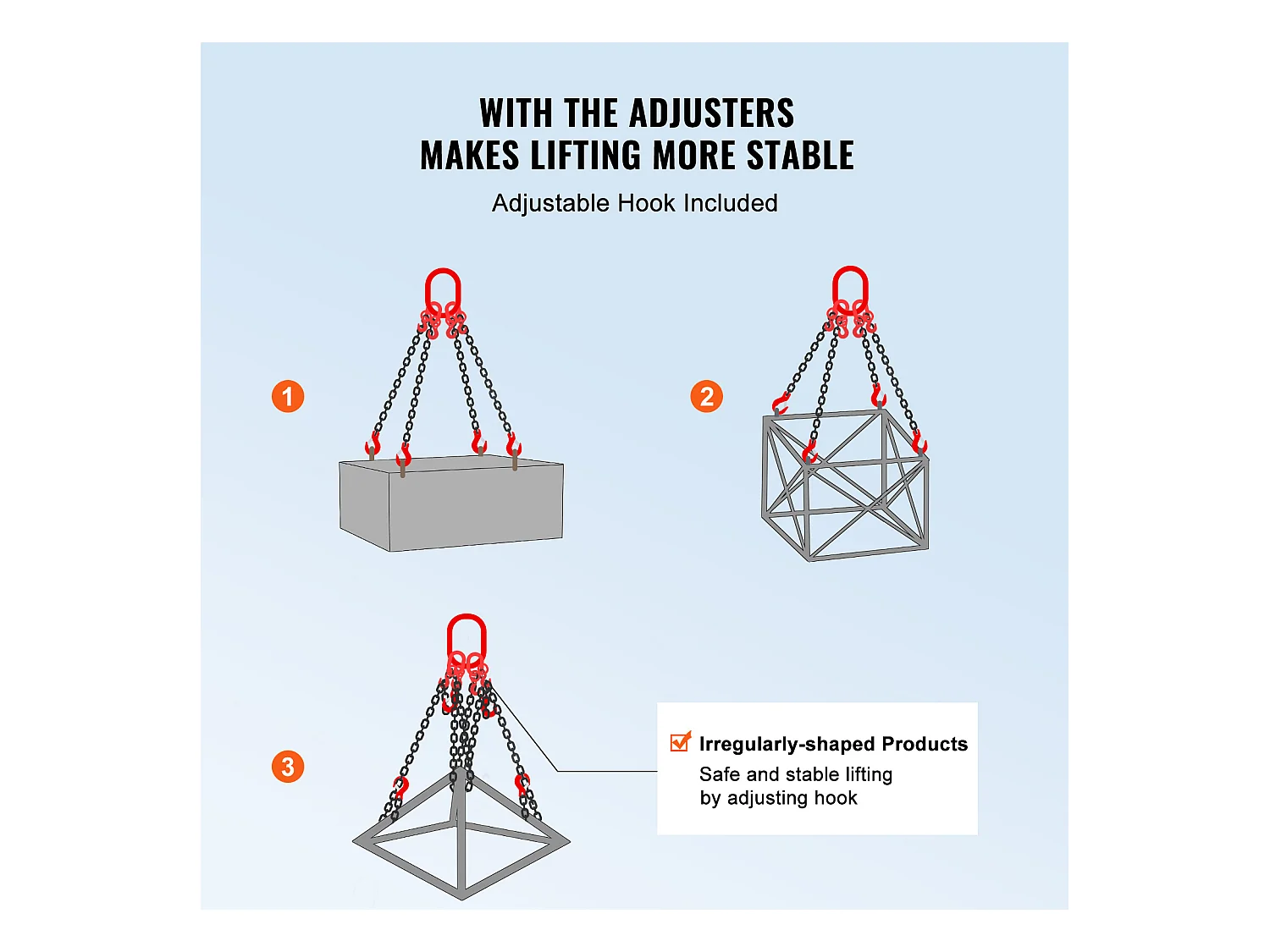 Chain Sling, 4 Gambe SucceBuy 0.64cm x 152.4cm, G80, con Ganci di Presa, 2994 kg