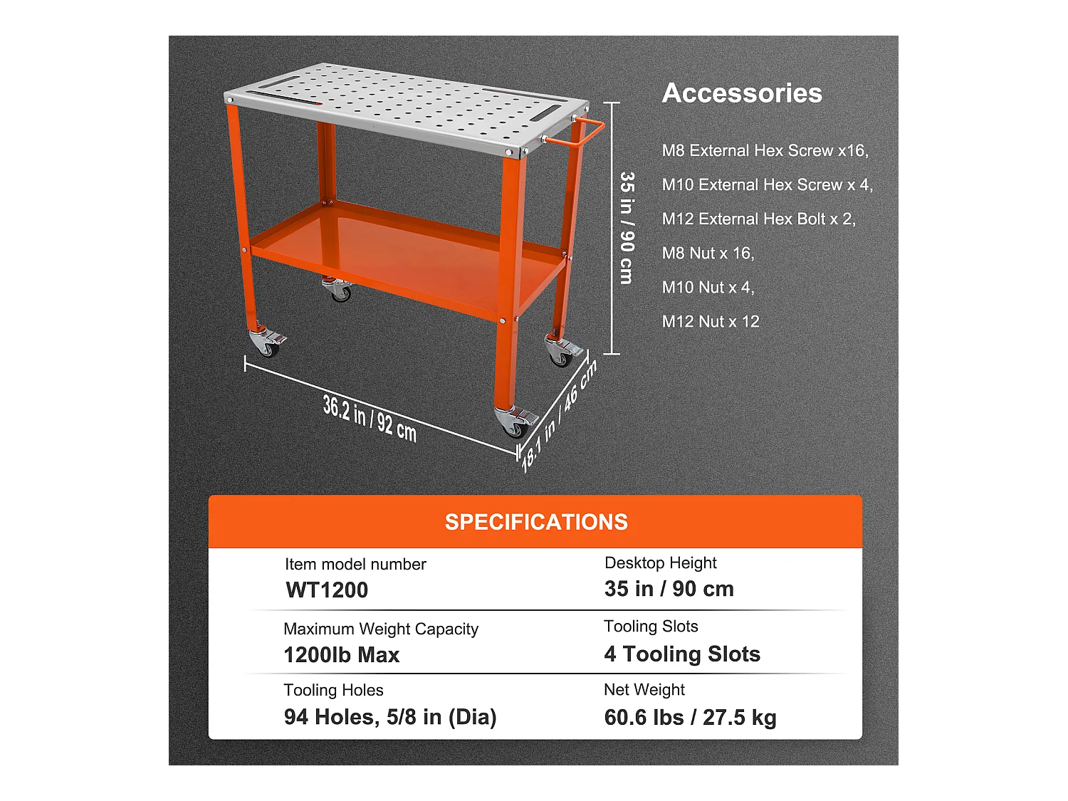 Table de Soudage en Acier SucceBuy 91,4 x 45,7 cm, Capacité de 544 kg, Établi Portable, pour Réparation Soudage Bricolage