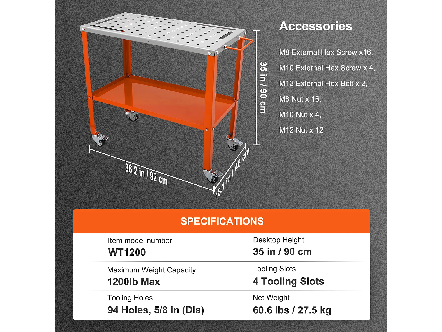 Table de Soudage en Acier SucceBuy 91,4 x 45,7 cm, Capacité de 544 kg, Établi Portable, pour Réparation Soudage Bricolage