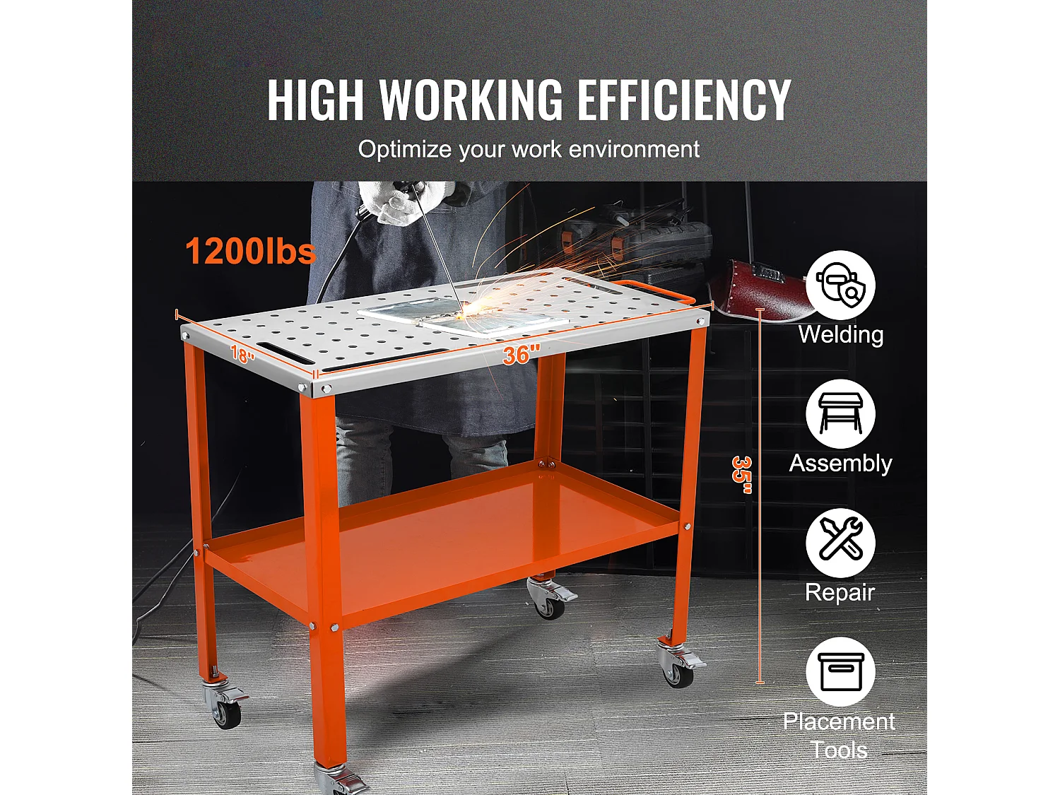 Table de Soudage en Acier SucceBuy 91,4 x 45,7 cm, Capacité de 544 kg, Établi Portable, pour Réparation Soudage Bricolage