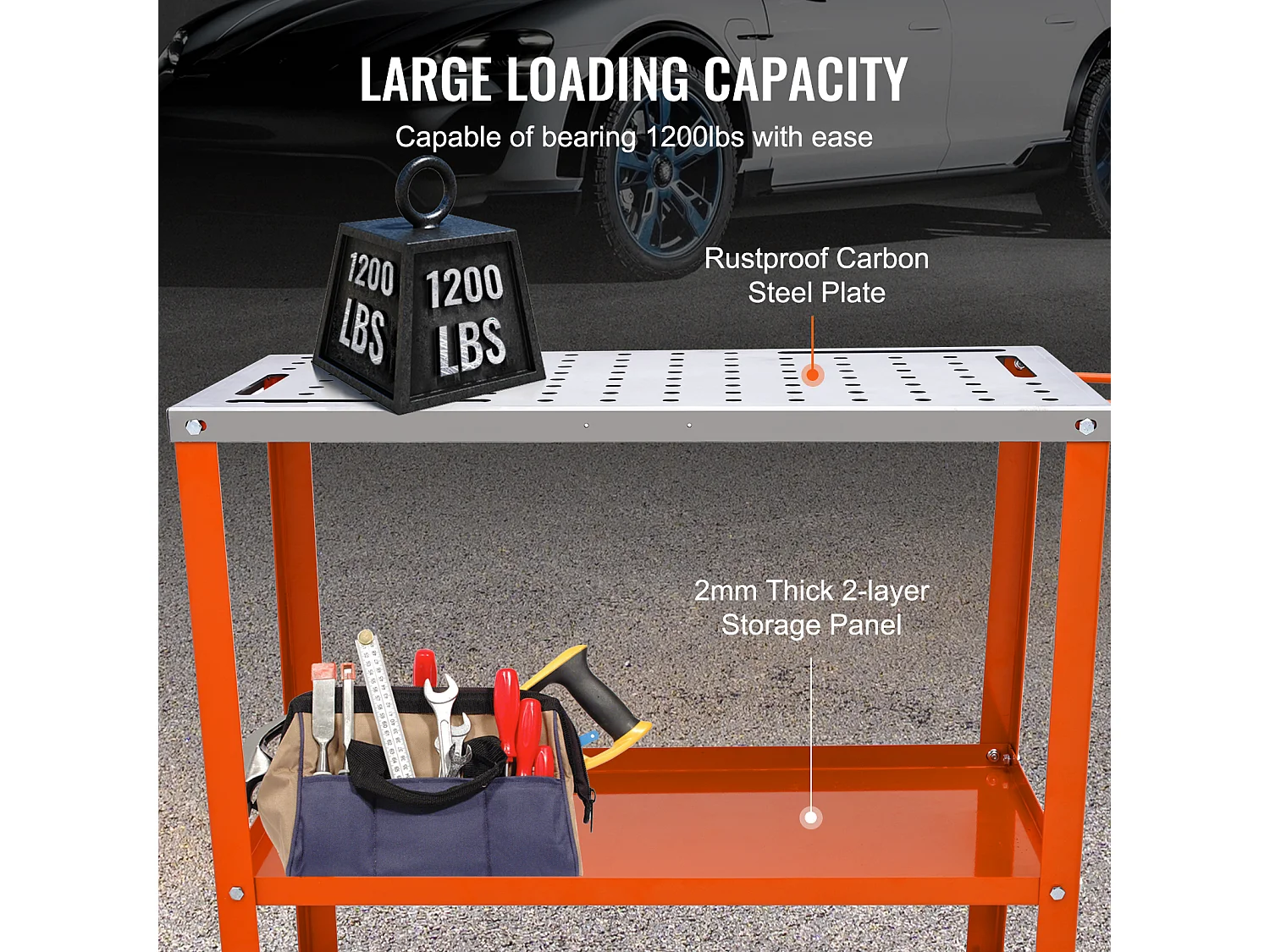 Table de Soudage en Acier SucceBuy 91,4 x 45,7 cm, Capacité de 544 kg, Établi Portable, pour Réparation Soudage Bricolage