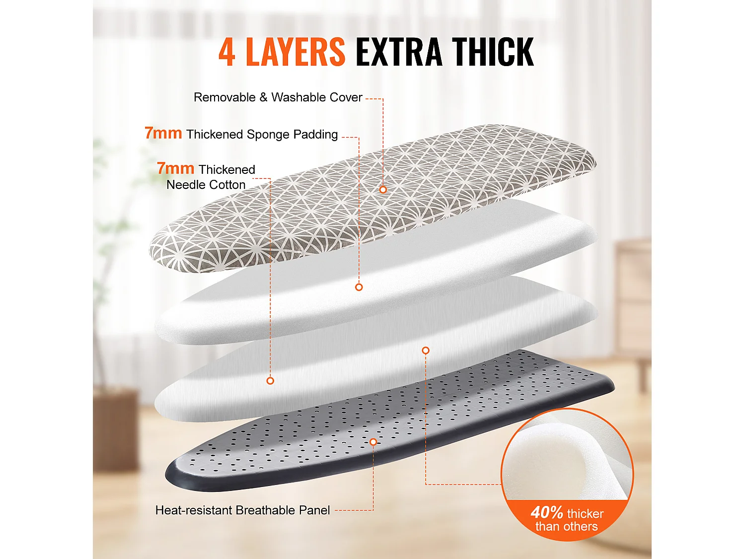 Tábua de Engomar SucceBuy, Grande Superfície de Engomar, 129,5 x 33 Cm, Tábua de Engomar de 4 Camadas