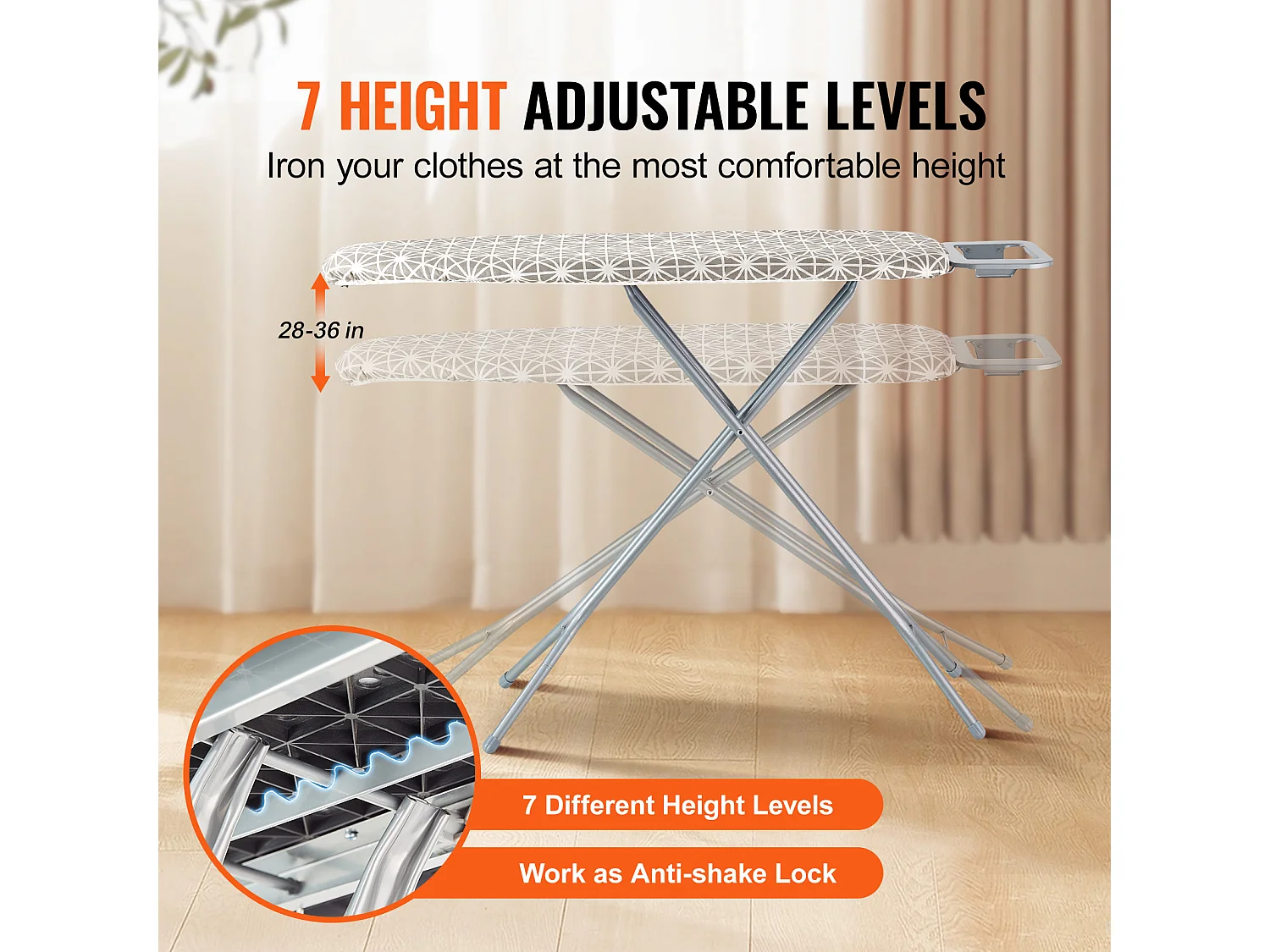 Tábua de Engomar SucceBuy, Grande Superfície de Engomar, 129,5 x 33 Cm, Tábua de Engomar de 4 Camadas