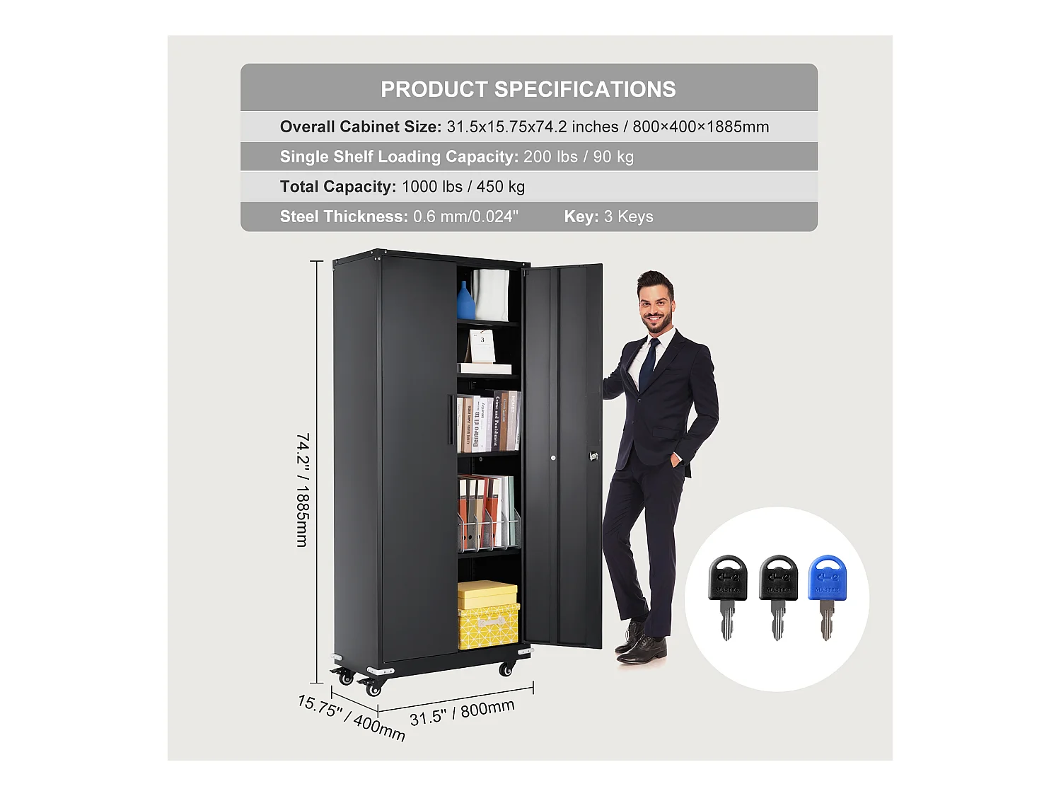 Armadio per lo Stoccaggio SucceBuy. Armadio per lo Stoccaggio a Ruote in Metallo. 4 Piani REGOLABILI. per il Garage e Molto Altro.