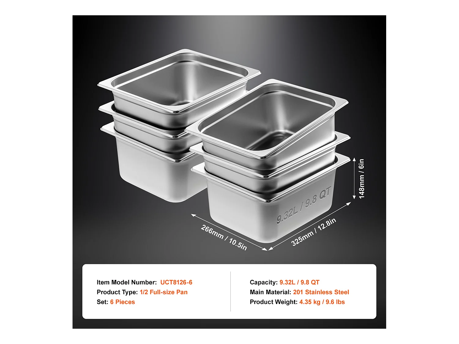 Flache Platte SucceBuy Set von 6 Hotelpfannen Standardgröße, Tiefe Edelstahlpfanne 15CM für Dampftisch