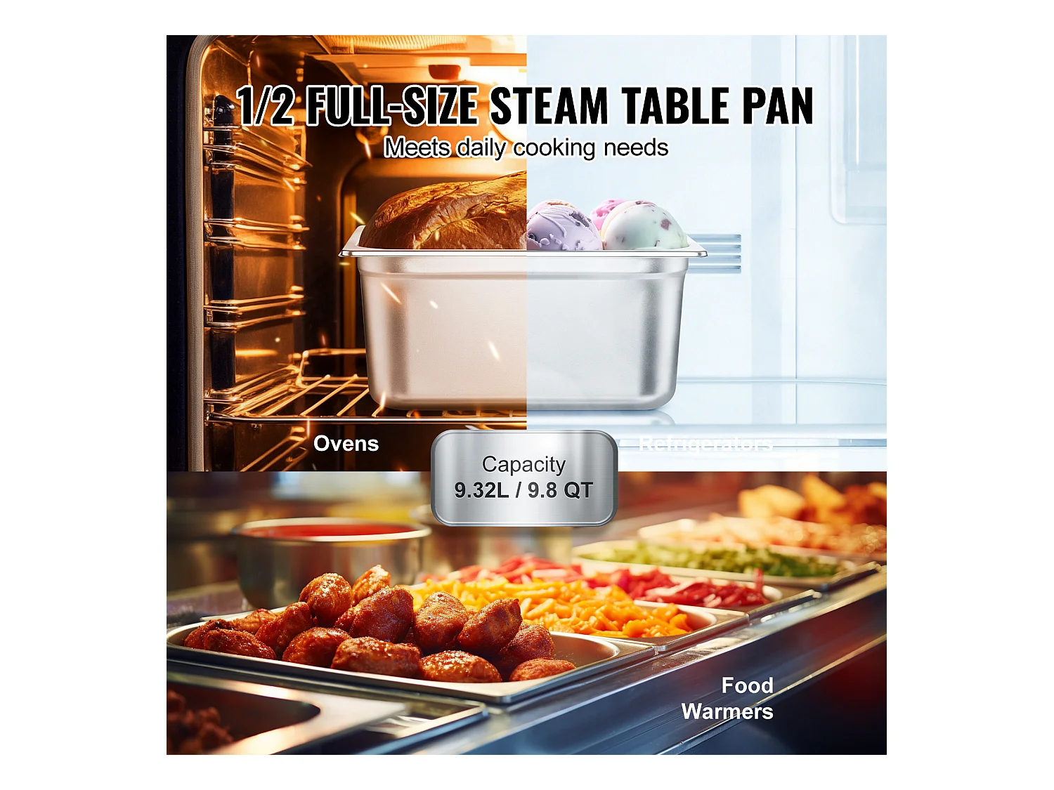 Flache Platte SucceBuy Set von 6 Hotelpfannen Standardgröße, Tiefe Edelstahlpfanne 15CM für Dampftisch