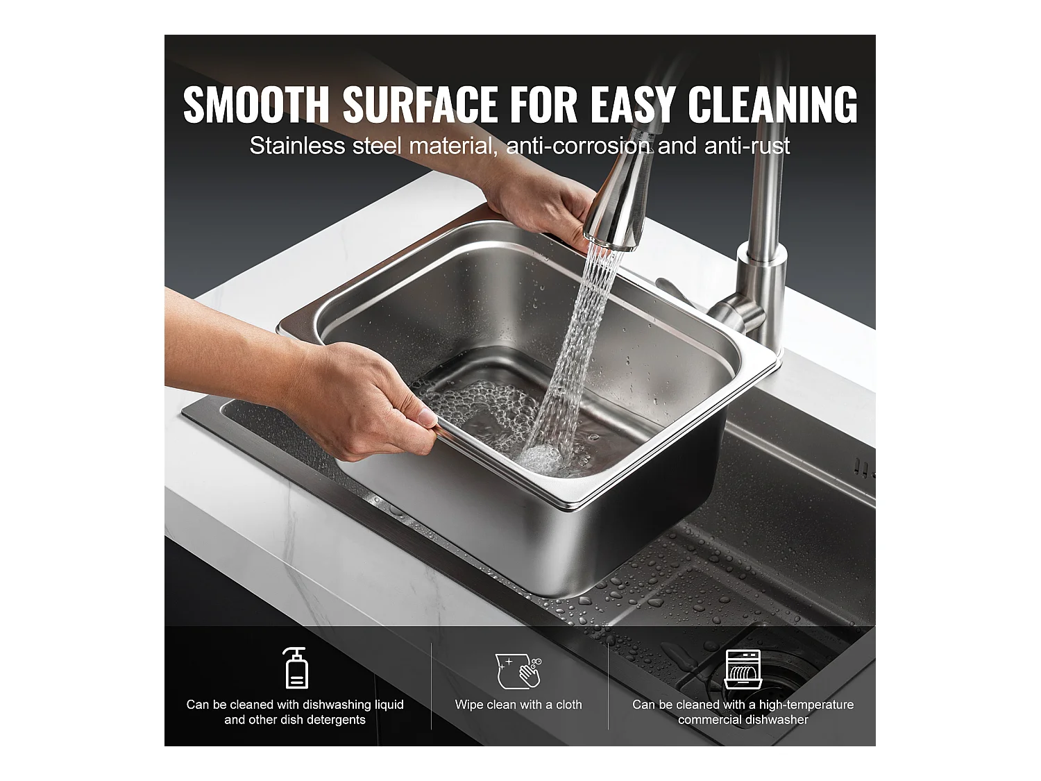 Flache Platte SucceBuy Set von 6 Hotelpfannen Standardgröße, Tiefe Edelstahlpfanne 15CM für Dampftisch