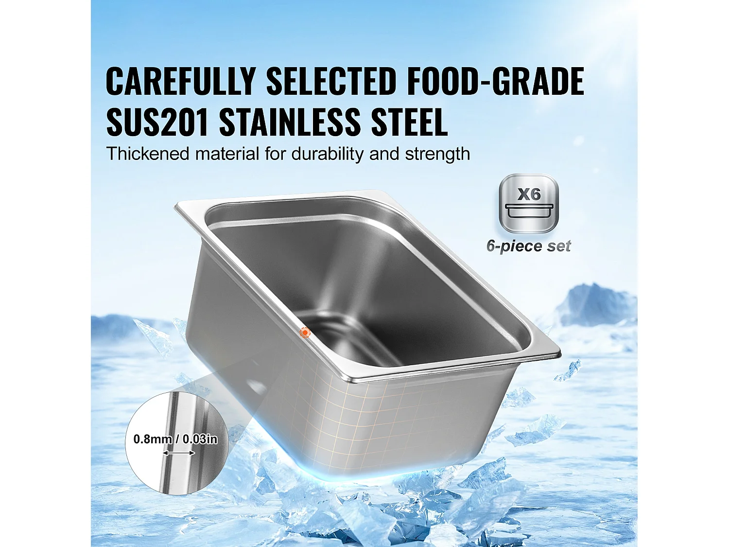 Assiette Plate SucceBuy Lot de 6 Casseroles D'Hôtel de Taille Moyenne, Casserole Profonde en Acier Inoxydable de 15CM pour Table à Vapeur