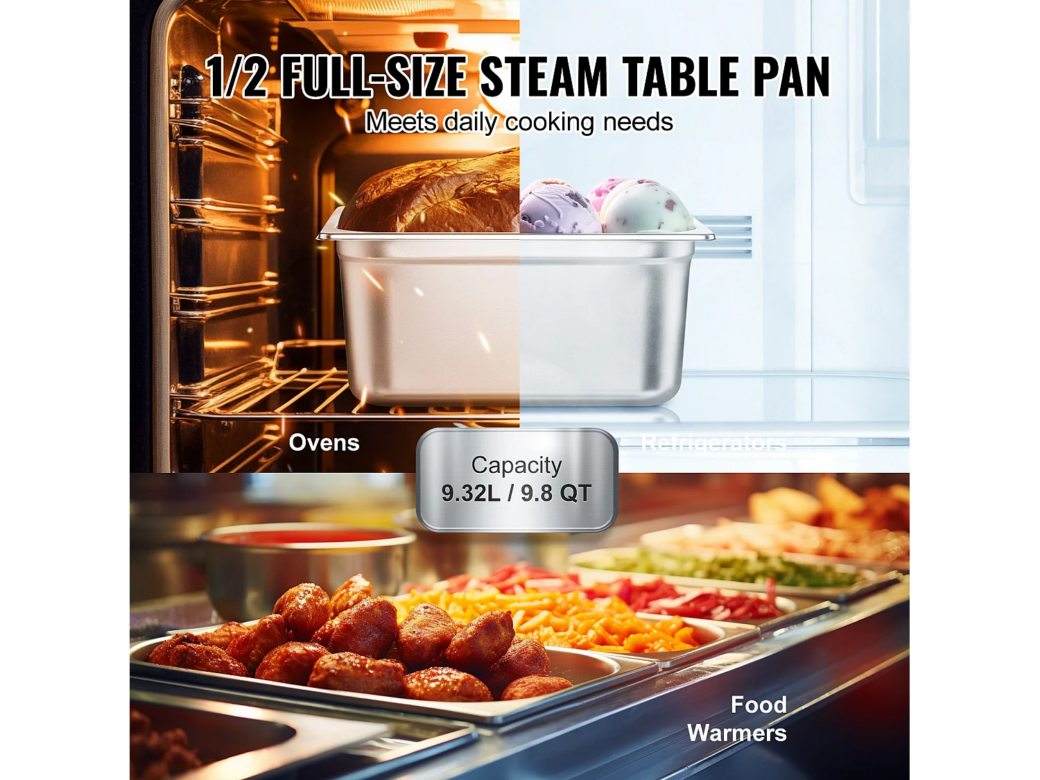 Assiette Plate SucceBuy Lot de 6 Casseroles D'Hôtel de Taille Moyenne, Casserole Profonde en Acier Inoxydable de 15CM pour Table à Vapeur