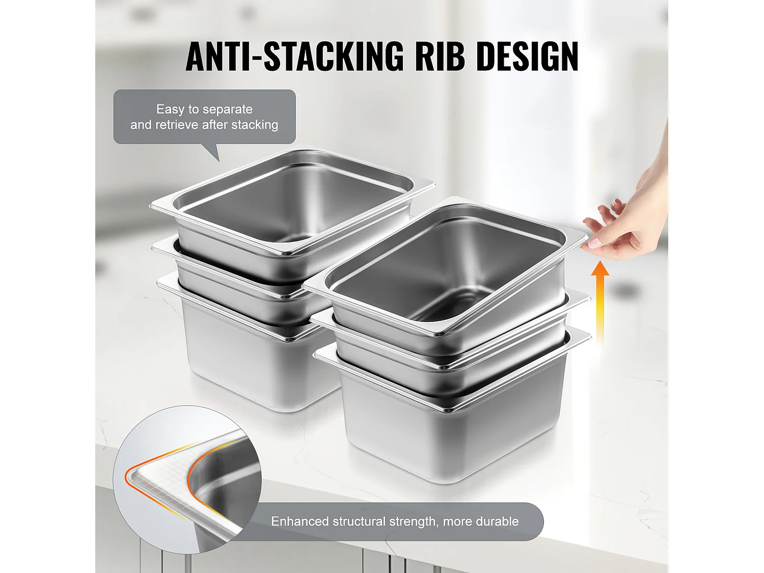 Assiette Plate SucceBuy Lot de 6 Casseroles D'Hôtel de Taille Moyenne, Casserole Profonde en Acier Inoxydable de 15CM pour Table à Vapeur