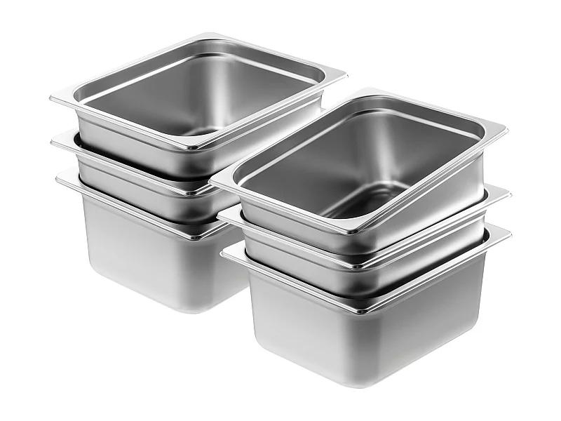 Flache Platte SucceBuy Set von 6 Hotelpfannen Standardgröße, Tiefe Edelstahlpfanne 15CM für Dampftisch