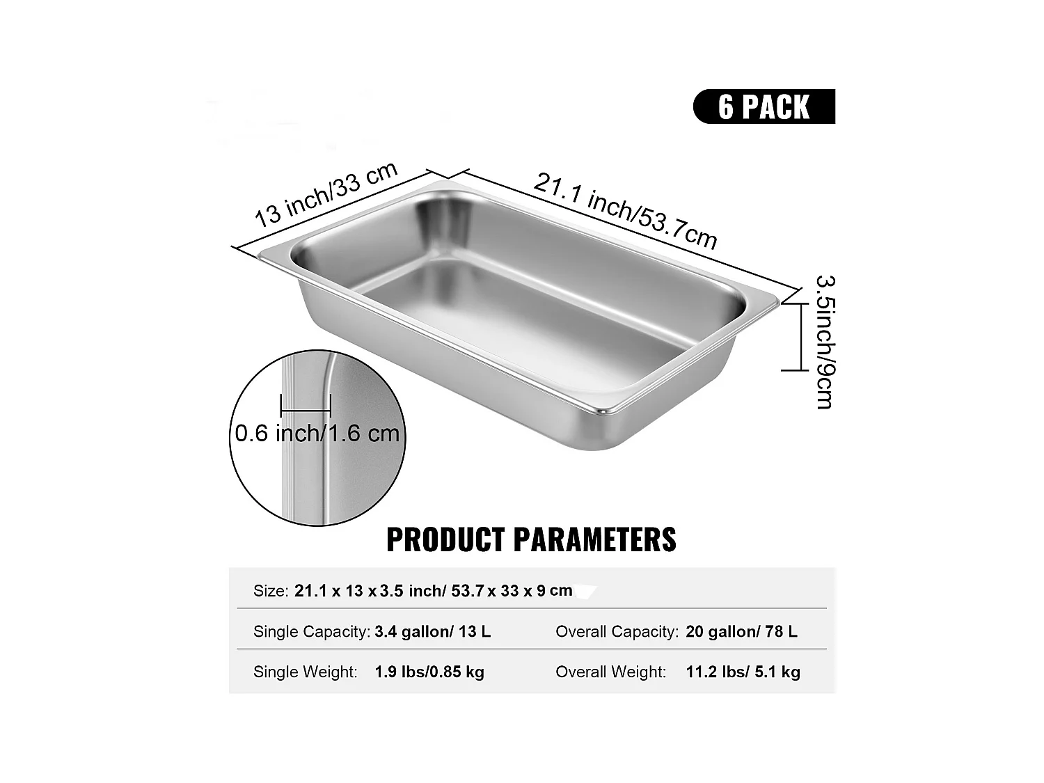 Assiette Plate SucceBuy Poêle à Vapeur en Acier Inoxydable de 10.2 CM de Profondeur, 13 L, Anti-Bourrage, Paquet de 6