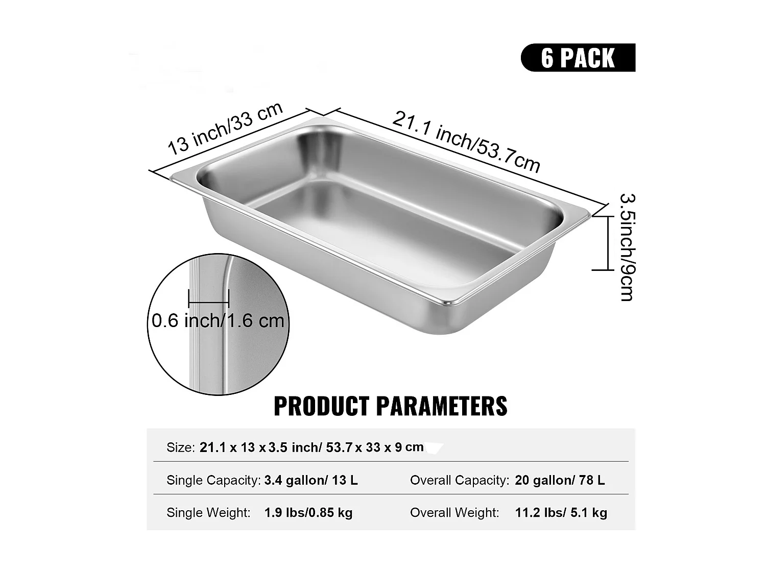 Assiette Plate SucceBuy Poêle à Vapeur en Acier Inoxydable de 10.2 CM de Profondeur, 13 L, Anti-Bourrage, Paquet de 6