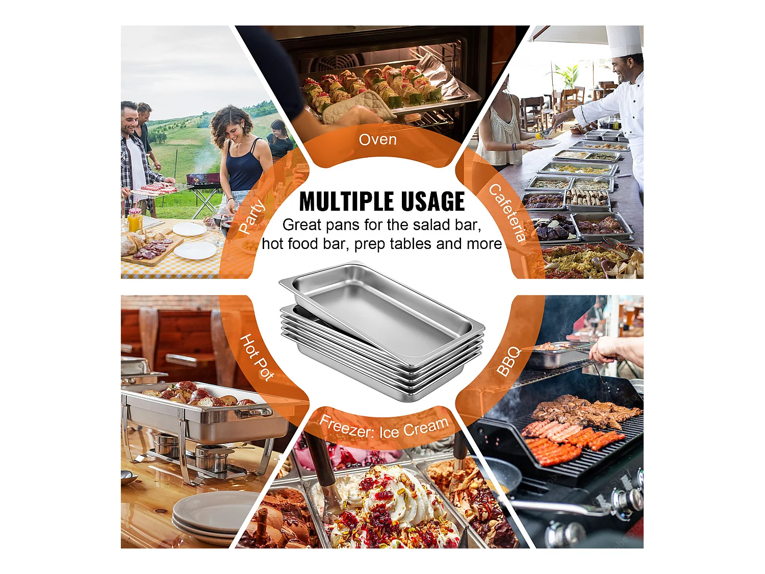 Piatto Piatto SucceBuy Pacchetto di 6 Pentole a Vapore Profonde SucceBuy di 6.5CM, Dimensione Standard, 8.5 L, in Acciaio Inossidabile, Anti-Occlusione