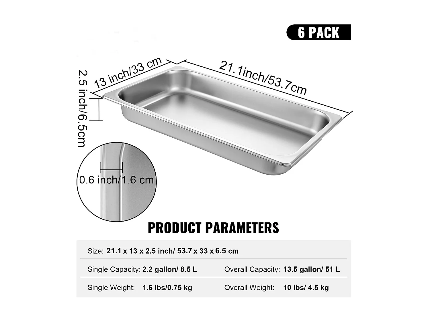 Assiette Plate SucceBuy Lot de 6 Casseroles à Vapeur Profondes de 6.5CM, Taille Standard, 8.5 L, en Acier Inoxydable, Anti-Bourrage