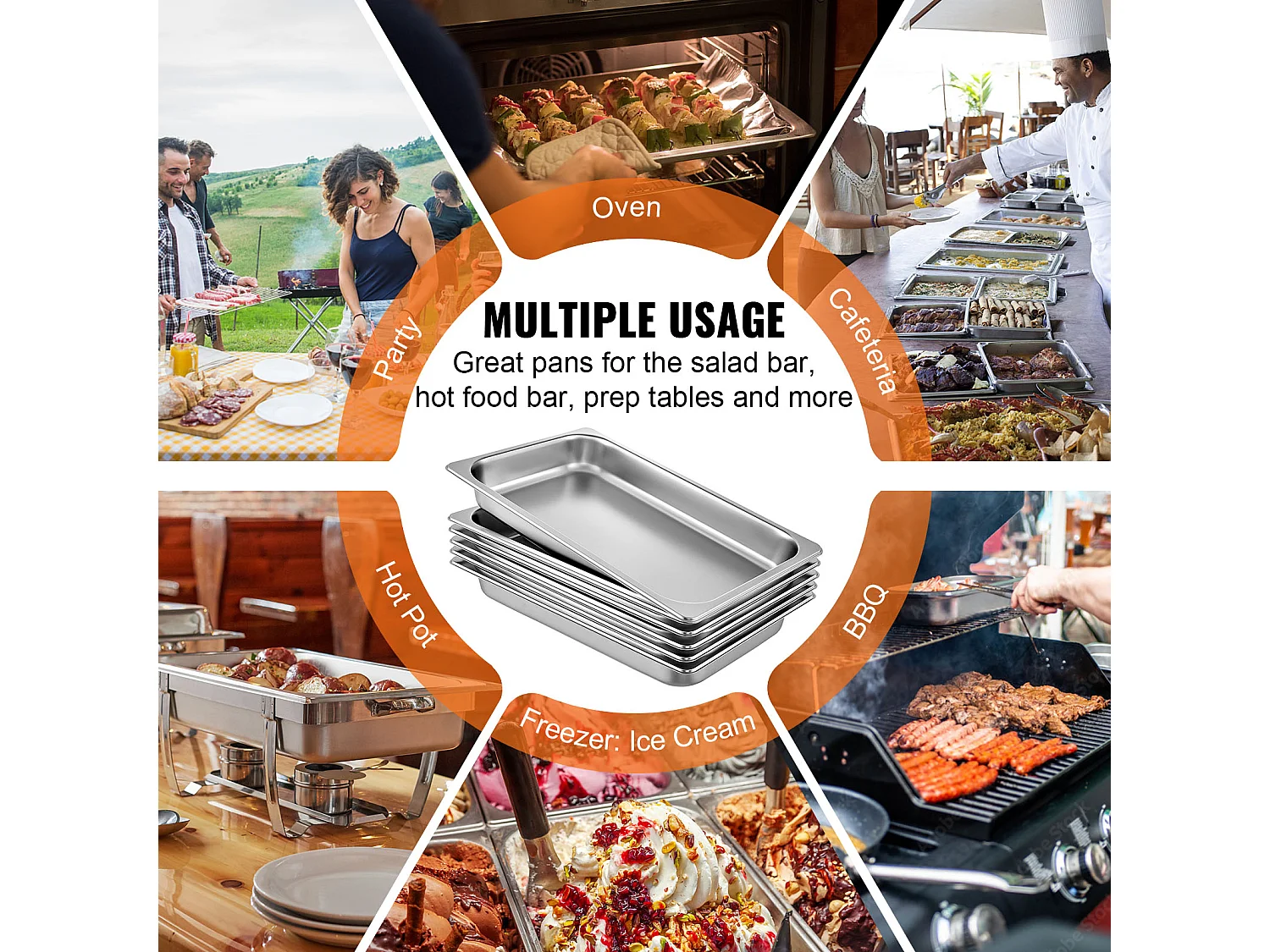 Assiette Plate SucceBuy Lot de 6 Casseroles à Vapeur Profondes de 6.5CM, Taille Standard, 8.5 L, en Acier Inoxydable, Anti-Bourrage