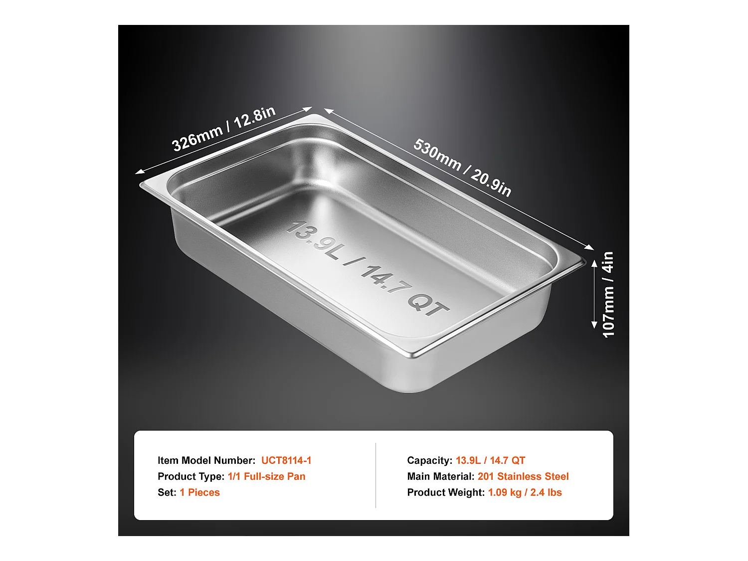 Assiette Plate SucceBuy Poêle à Vapeur Full Size Hotel Pan, en Acier Inoxydable, 10.2CM de Profondeur