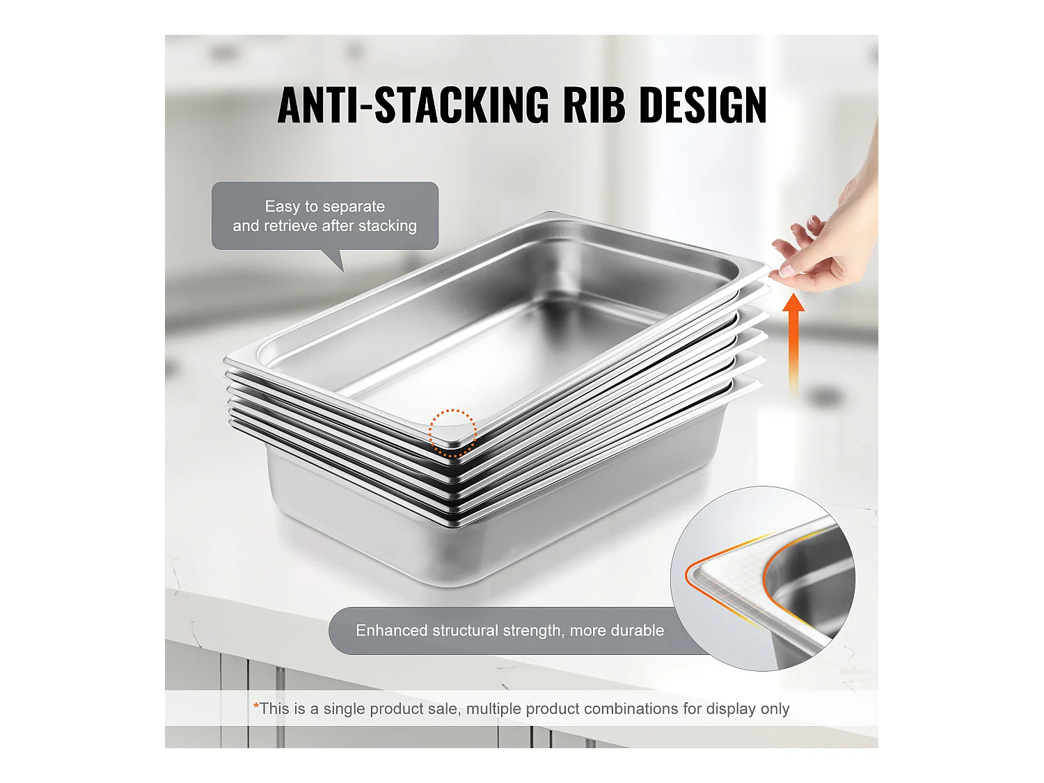 Assiette Plate SucceBuy Poêle à Vapeur Full Size Hotel Pan, en Acier Inoxydable, 10.2CM de Profondeur